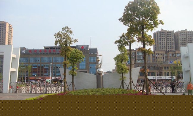 富顺职业技术学校环境：校门口的绿化